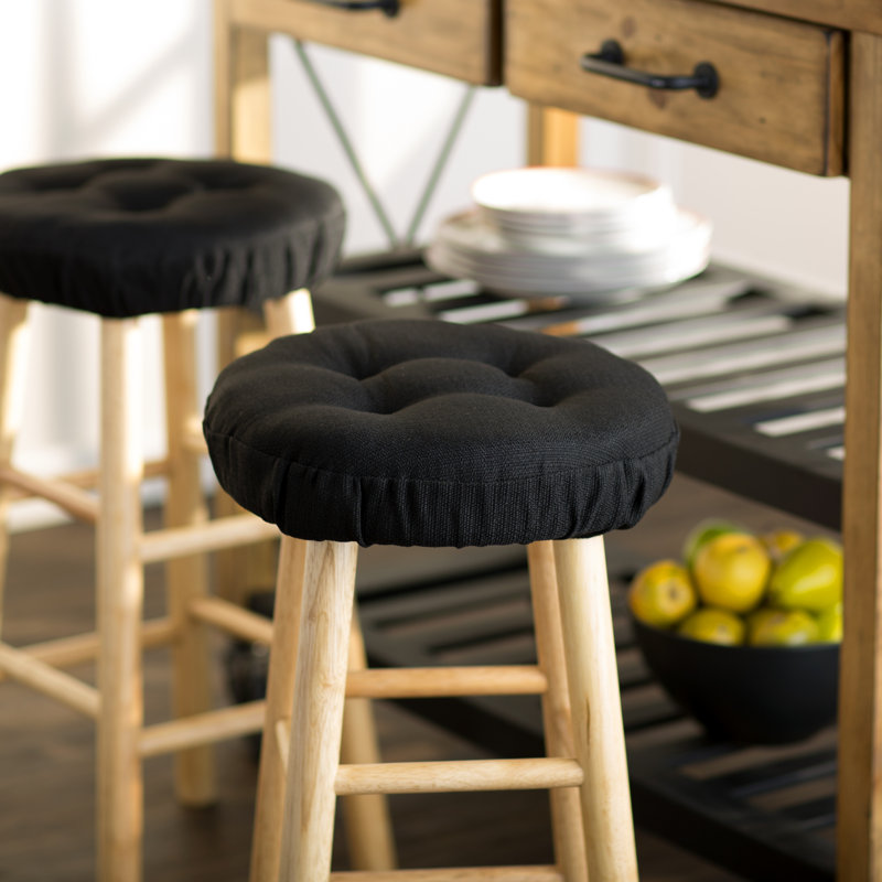 Non Slip Solid Barstool Seat Cushion 14 Inches Round Set of 2 Wildon Home Fabric Midnight